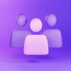 3D render people team minimal icon isolated on purple background  illustration. Community or staff concept.