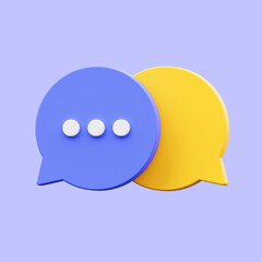 3D render speech bubble minimal icon illustration isolated on purple background. Communication and online chatting concept.