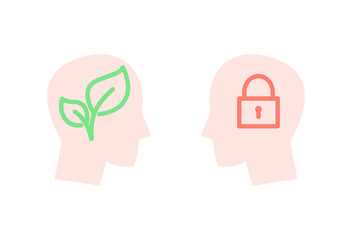 Growth mindset vs fixed mindset image. Clipart image isolated on white background - obrazy, fototapety, plakaty