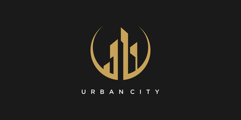 Building logo design with modern creative style Premium Vector