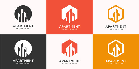 Building logo design with modern creative style Premium Vector