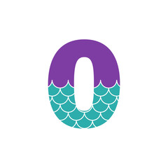 Mermaid birthday number 0. Clipart image isolated on white background