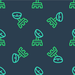 Line Radar icon isolated seamless pattern on blue background. Search system. Satellite sign. Vector