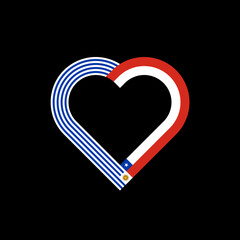 unity concept. heart ribbon icon of uruguay and chile flags. vector illustration isolated on black background