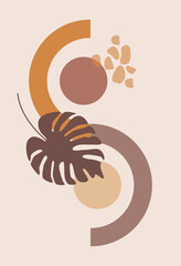 Modern illustration with watercolor circles, spots, golden lines, powder, brush strokes.