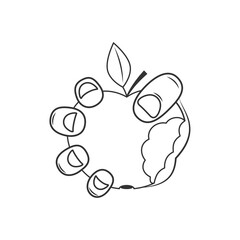 Vector apple icon in hand. Simple drawing of a hand giving an apple.