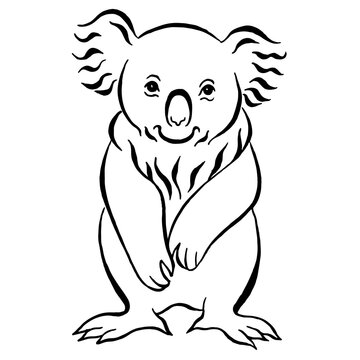 Cute koala vector illustration. Simple koala logo icon designs vector. Black and white linear drawing. Vector black and white illustration.