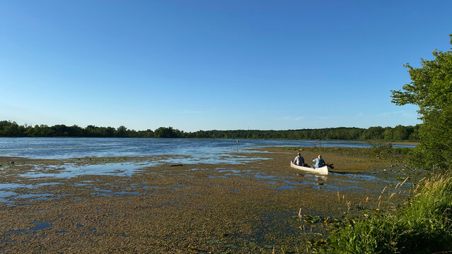 canoe fishing in a marsh