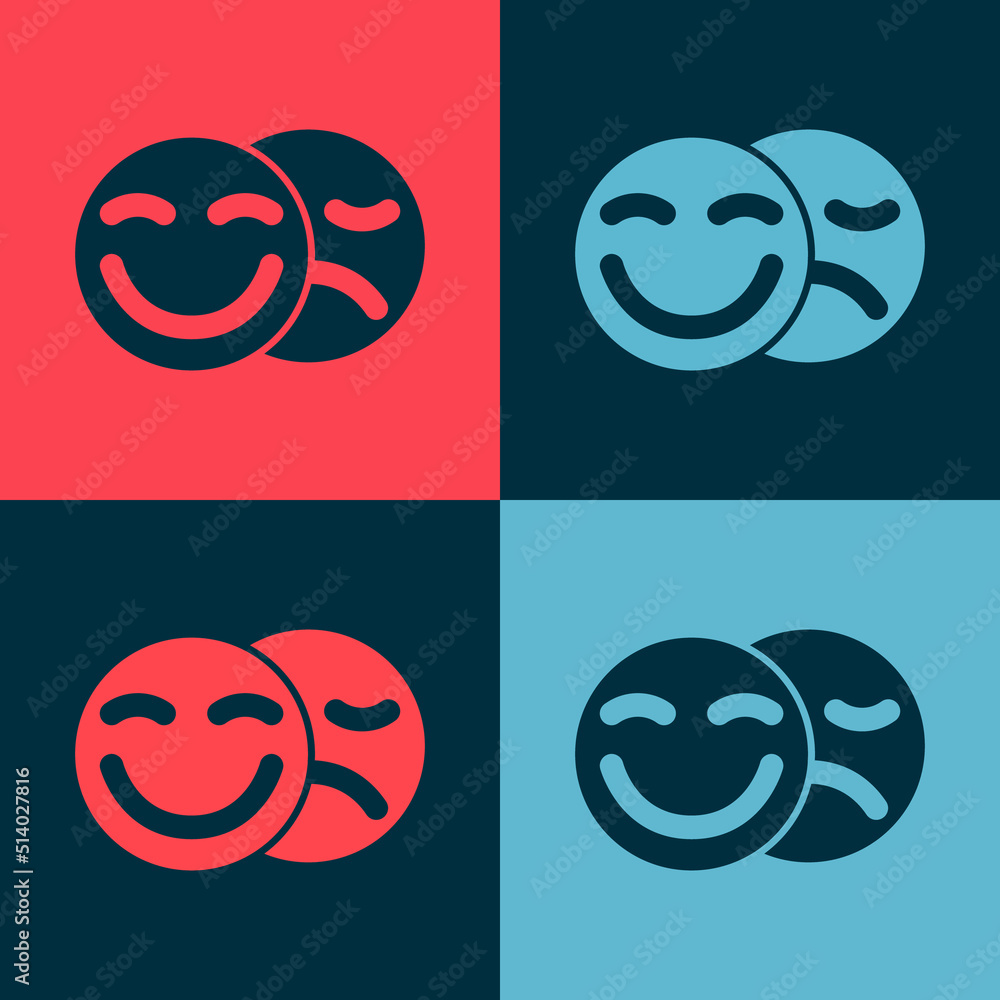 Wall mural pop art comedy and tragedy theatrical masks icon isolated on color background. vector