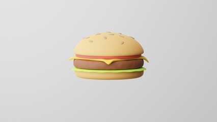 Minimalism Hamburger, Fast food emoji, Burger symbol. On white background. 3d render