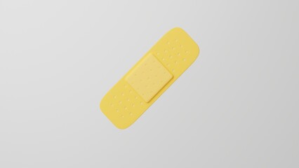 Minimalism Adhesive Bandage, band aid emoji, plaster symbol. On white background. 3d render