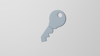 Minimalism Key, password symbol. On white background. 3d render