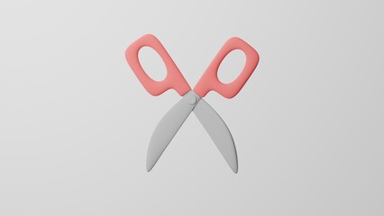 Minimalism Black Scissors, cutting symbol. On white background. 3d render