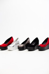 Women's shoes isolated on a white background. Copy space text.