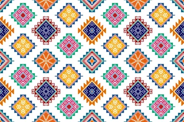 Wall murals Boho Style Ikat ethnic textile seamless pattern design. Aztec fabric carpet mandala ornaments textile decorations wallpaper. Tribal boho native tribal motif turkey traditional embroidery vector background 