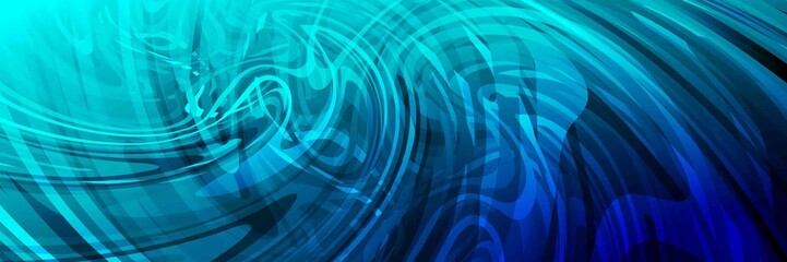 Abstract Aqua Blue Geometric Pattern with Waves. Striped Spiral Texture. Hypnotic Psychedelic Illusion. Raster. 3D Illustration