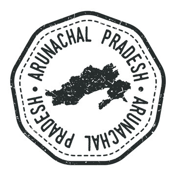 Arunachal Pradesh, India Map Stamp Retro Postmark. Silhouette Postal Passport. Seal Round Vector Icon. Badge Vintage Postage Design.