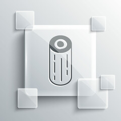 Grey Wooden logs icon isolated on grey background. Stack of firewood. Square glass panels. Vector