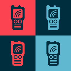 Pop art Walkie talkie icon isolated on color background. Portable radio transmitter icon. Radio transceiver sign. Vector