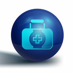 Blue First aid kit icon isolated on white background. Medical box with cross. Medical equipment for emergency. Healthcare concept. Blue circle button. Vector