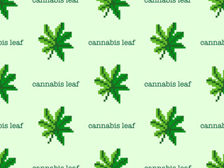 Cannabis cartoon character seamless pattern on green background. Pixel style