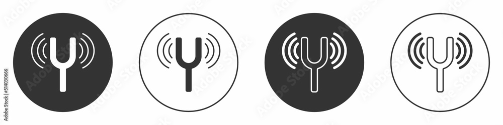 Poster black musical tuning fork for tuning musical instruments icon isolated on white background. circle b
