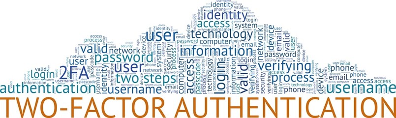 Obraz premium Two-Factor Authentication word cloud conceptual design isolated on white background.