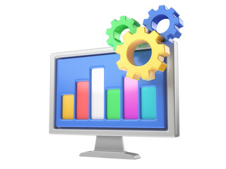 COMPUTADOR ANÁLISE DE CRESCIMENTO ENGRENAGENS 3D EM FUNDO ISOLADO