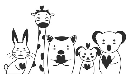 Illustration of animals hand drawn in cartoon style editable vector eps 10