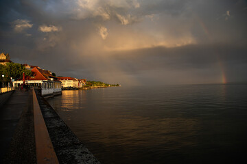 Obraz premium Lake Constance dramatic sunset, Meersburg, Germany