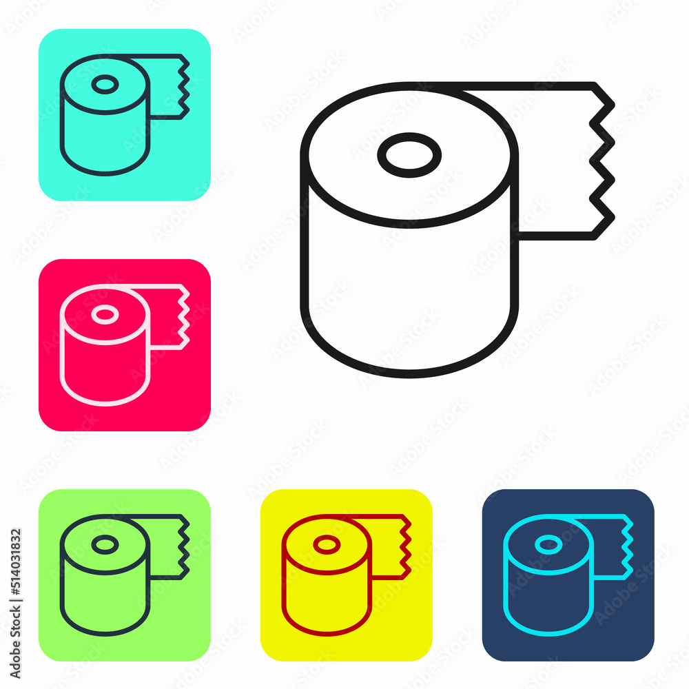 Poster black line toilet paper roll icon isolated on white background. set icons in color square buttons. v