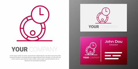 Logotype line Wooden barrel for wine icon isolated on white background. Aging of wine in a barrel. Logo design template element. Vector