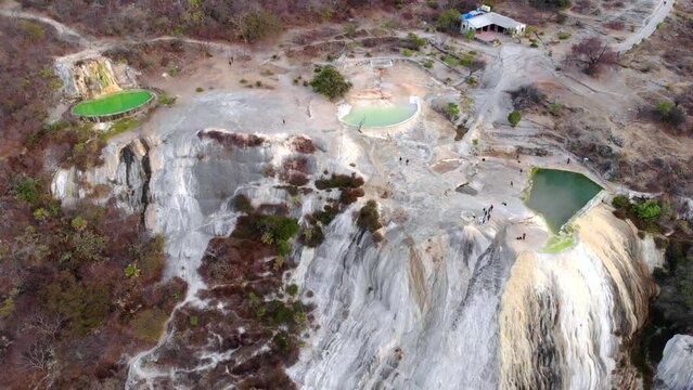 Aerial Drone Shot of Natural Petrified Waterfall Hierve el Agua in Mexico, Oaxaca