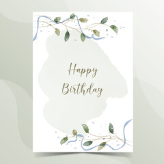  Happy Birthday postcard in rustic style. Greenery Watercolor Floral template card design.