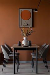 Eclectic dining room with art