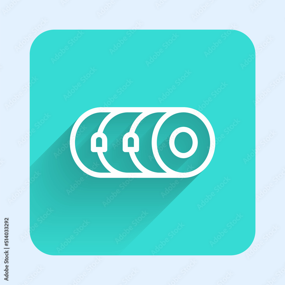 Poster white line blanket roll icon isolated with long shadow background. camping roll mat. green square bu