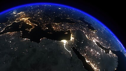 3D Rendering Earth Night Middle East
