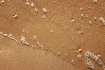 Fototapeta na wymiar top view image of sea waves and beach sand