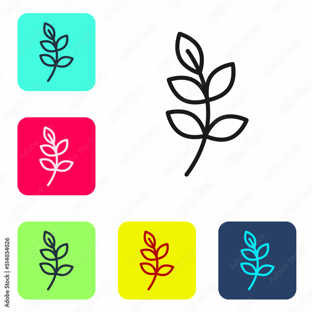 Wall mural black line willow leaf icon isolated on white background. set icons in color square buttons. vector