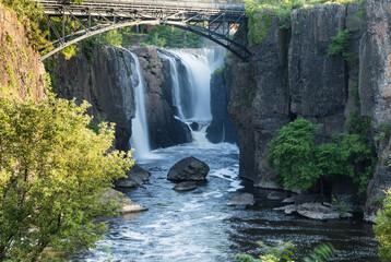 Cascading waterfall in the Paterson Great Falls National Historical Park in Paterson, New Jersey
