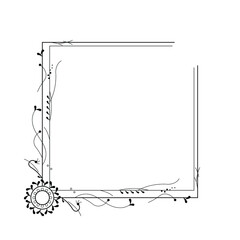 Abstract Black Simple Line Square With Leaf Leaves Frame Flowers Doodle Outline Element Vector Design Style Sketch Isolated Illustration For Wedding And Banner