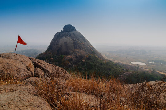 Joychandi Pahar - mountain - is a hill which is a popular tourist attraction in the Indian state of West Bengal in Purulia district. Image of the top of the hill in daytime.