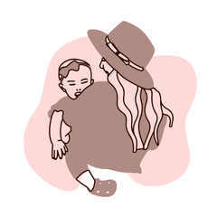Mom and daughter, girl holding baby, hat, love, smile, parents, doodle