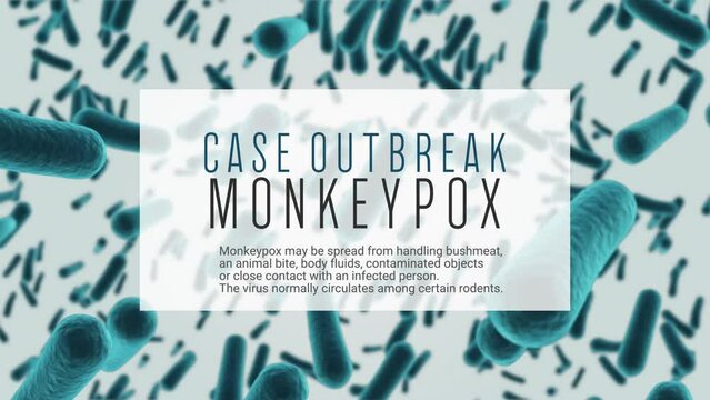 Animation of monkeypox text and bacteria cells over white background