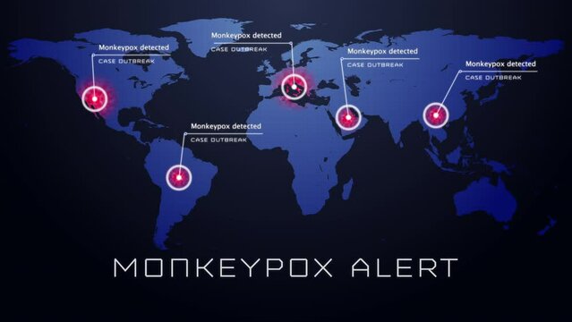Animation of monkeypox text and world map over black background