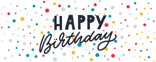 Happy Birthday lettering text banner, black color. Vector illustration.