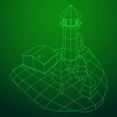 Lighthouse on rock stones island landscape