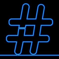 Obraz premium Continuous line drawing Hashtag symbol icon neon glow vector illustration concept