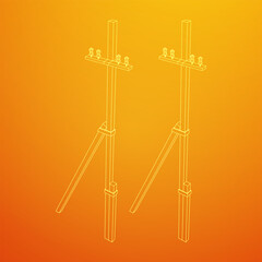 Electrical transmission tower pylon. Wireframe vector illustration