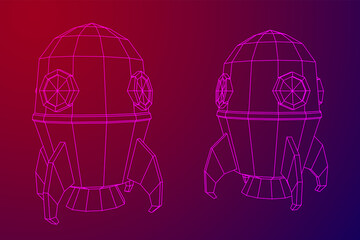 Space Rocket Ship. Wireframe low poly mesh vector illustration.